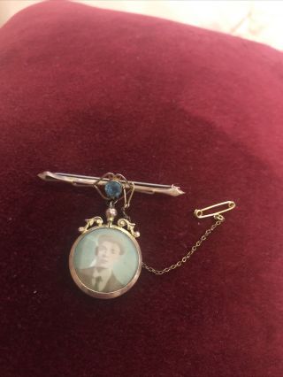 Rare Antique Victorian Or Georgian 9ct Photo Locket Bar Brooch Double Sided