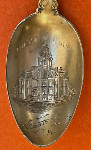 Rare Webster City Iowa Court House Sterling Silver Souvenir Spoon By Gorham
