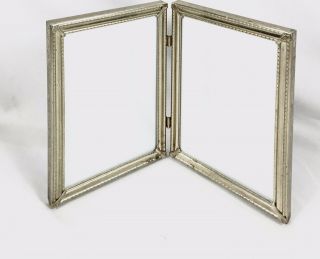 Vintage Gold Metal Glass Double Photo Double Hinged Frame 5 X 7 Inch