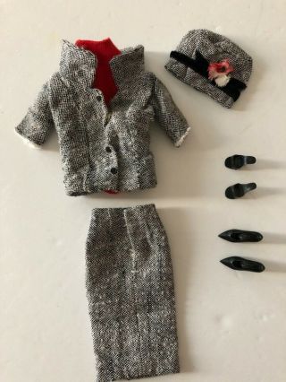 Vintage Barbie Career Girl tweed skirt,  jacket,  hat,  red knit body shirt,  shoes 2