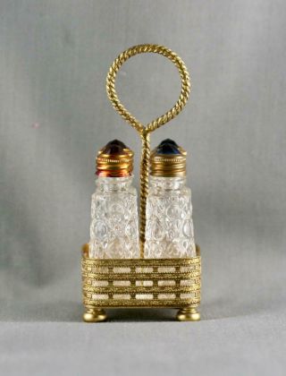 Vintage Irice Perfume Set - - 4 Bottles In A Brass Basket - - Czech