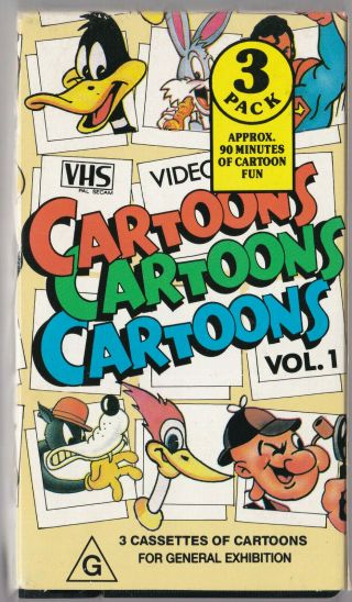 Rare Vhs Video Tape Cartoons Cartoons Cartoons Vol 1 Box Set 3 Pack
