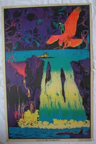 Vintage Black Light Poster Land Of The Waterfall 1971 Star City Distr.