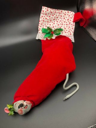 Vintage Annalee Mobilitee Dolls Christmas Mouse In A Stocking 20 " 1989
