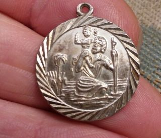 Antique 1920s Saint St Christopher Sterling Silver Medal Palm Tree