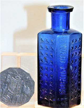Australian K1 Beware Poison 1 Oz Coffin Star Cobalt Blue Rare F.  B.  H Old Bottle