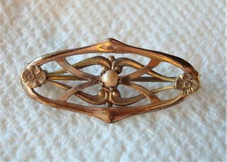 Antique Art Nouveau Pin,  Brooch,  Seed Pearl,  Gold Tone,  " C " Style Closure