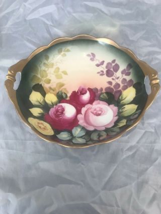Antique Beehive Mark Royal Vienna Austria Hand Painted Rose Handled Bowl Poirier