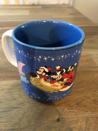 Rare 1991 Disney Merry Christmas Coffee Mug W/ Mickey Dumbo Goofy Donald Pluto
