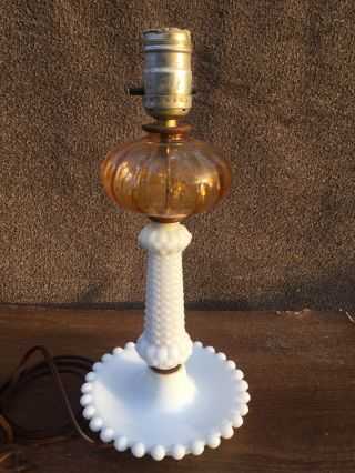 Vintage Milk Glass Hobnail Electric Table Lamp 13 Inch