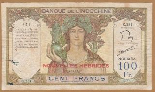 French Hebrides Colony 100 Francs 1945 P - 10 Af Nouvelles Hébrides Rare