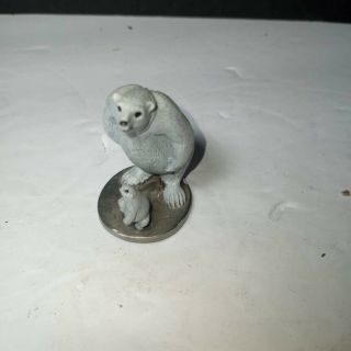 Vintage Pewter Mother And Cub Polar Bears Figurine Rare 1981