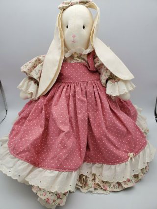 Vtg Floppy Stuffed Rabbit In A Dress 21” Tall Country Decor Child Room Toy