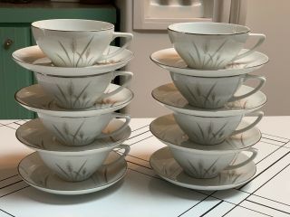 Vintage Max Schonfeld Japan Platinum Wheat Fine China Tea Cups Saucers Set Of 8