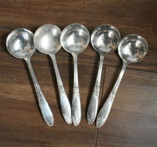 (5) National Silver Co King Edward Silverplate Round Bowl Bouillon Soup Spoons