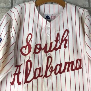 RARE Game Worn South Alabama Jaguars Baseball Jersey Pin Stripe Size Large Men 2