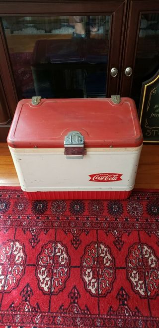Vintage Portable Coleman Coca Cola Cooler Ice Chest White W Red Emblem 18 " Rare