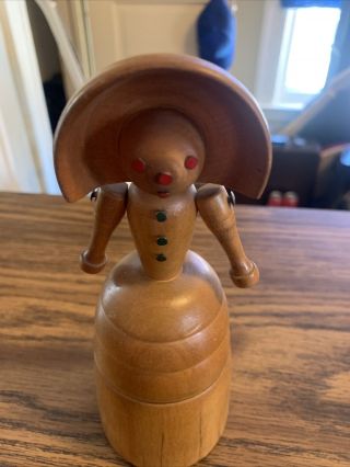 Rare Antique Pin Cushion Doll Made From Wood - One Of A Kind