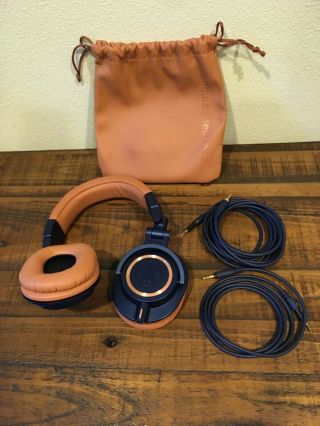 Audio - Technica Ath - M50xbl Pro Studio Headphones Blue Brown Rare Perfect Shape