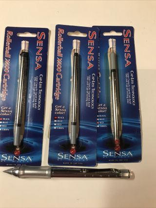 Sensa Crystal Silver Rollerball Pen Made In Usa W/3 Refills 2 - Blk.  1 - Red