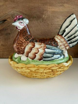 Rare Antique Staffordshire Hen On Nest With Eggs 8.  5 "