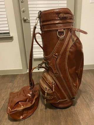 Rare Burton,  Leather Cowhide,  Vintage Golf Bag With Rain Cover