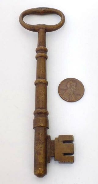 Large 5 1/4 Inch Antique Brass Skeleton Key Patina