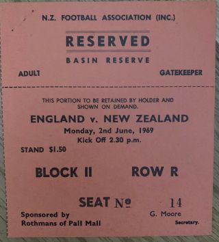 Zealand Vs England 1969 @ Wellington Rare Away Ticket
