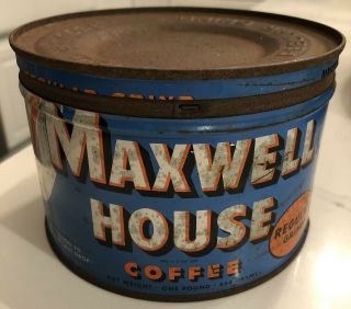 Vintage,  Antique Maxwell House 1 Lb.  Coffee Tin With Lid Empty
