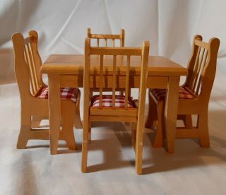 Vintage Miniature Dollhouse Furniture Kitchen Table And 4 Chair Set Wooden