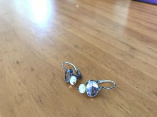 Blue Topaz And Pearl Silver Earrings Vintage