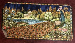 Vintage Velvet Peacock Rug Wall Hanging Tapestry 38.  5 X 19.  5 Inches