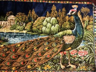 Vintage Velvet Peacock Rug Wall Hanging Tapestry 38.  5 X 19.  5 inches 2