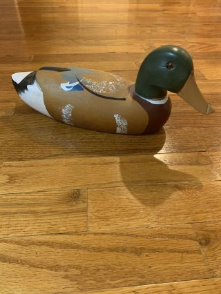Antique Hand Painted Wood Carved Decoy Duck With 2 Glass Eyes