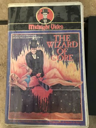 The Wizard Of Gore Vhs Midnight Video H.  G.  Lewis Horror Clamshell Rare 1982