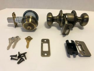 Schlage Antique Brass Security Set Single Cylinder Deadbolt & Entry Knob
