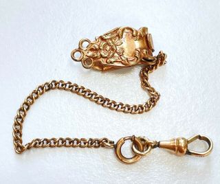 Antique Victorian J.  M.  F Co Gold Filled Pocket Watch Clip Chain Signed 6 " G05