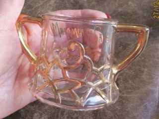 Antique Pattern Glass Mammoth Cave Ky Souvenir Cream & Sugar Set Gold Trim