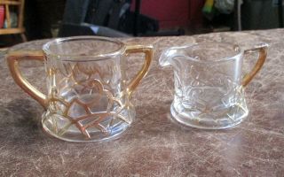 Antique Pattern Glass Mammoth Cave KY Souvenir Cream & Sugar Set Gold Trim 2