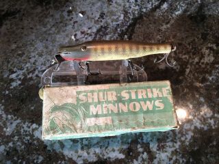 Vintage Shur - Strike Minnow Fishing Lure Antique Wisconsin Tackle Box Bait Bass