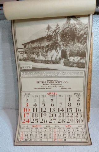 Vintage Antique Advertising Calendar Detroit Michigan Electric Refrigeration ' 38 3