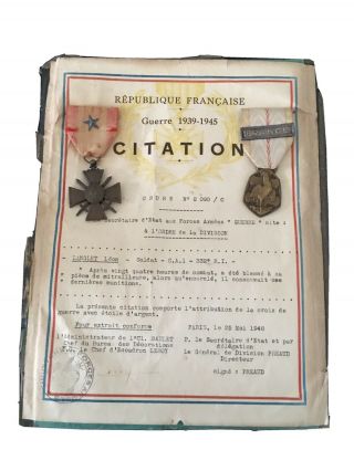 Wwii French Croix De Guerre War Cross,  Campaign Medal Diploma Rare