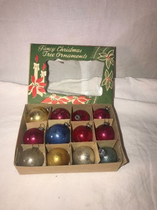 Vintage Antique Box Of 12 Fancy Christmas Tree Mini Ornaments Japan 213/7854