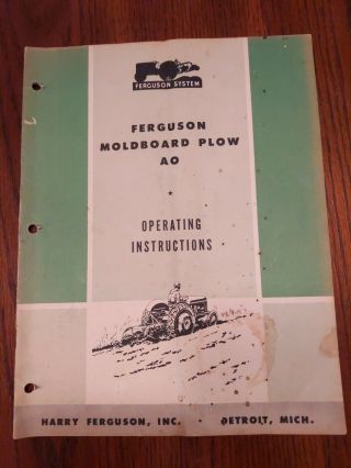 Vintage,  Ferguson Moldboard Plow Ao Operating Instructions Rare