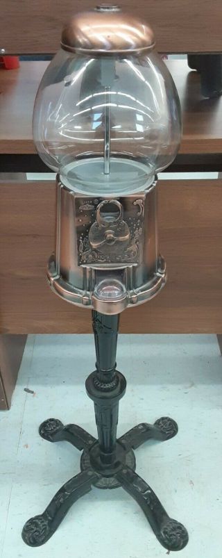 1985 Carousel Gumball Machine With Stand Very Rare Copper