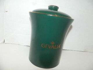 Gevalia Ceramic Coffee Canister With Lid Forest Green Gold Trim Jar Rare
