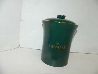 Gevalia Ceramic Coffee Canister With Lid Forest Green Gold Trim Jar Rare 3