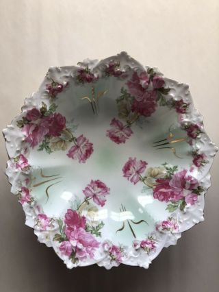 Vintage Wheelock Vienna Austria Porcelain Bowl Floral Gold Green,  Pink Aqua