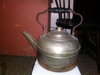 Antique Copper Tea Pot Kettle With Wooden Handle Rochester York 1883