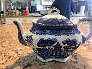 Antique 1911 Buffalo Pottery Blue Willow Semi - Vitreous Teapot